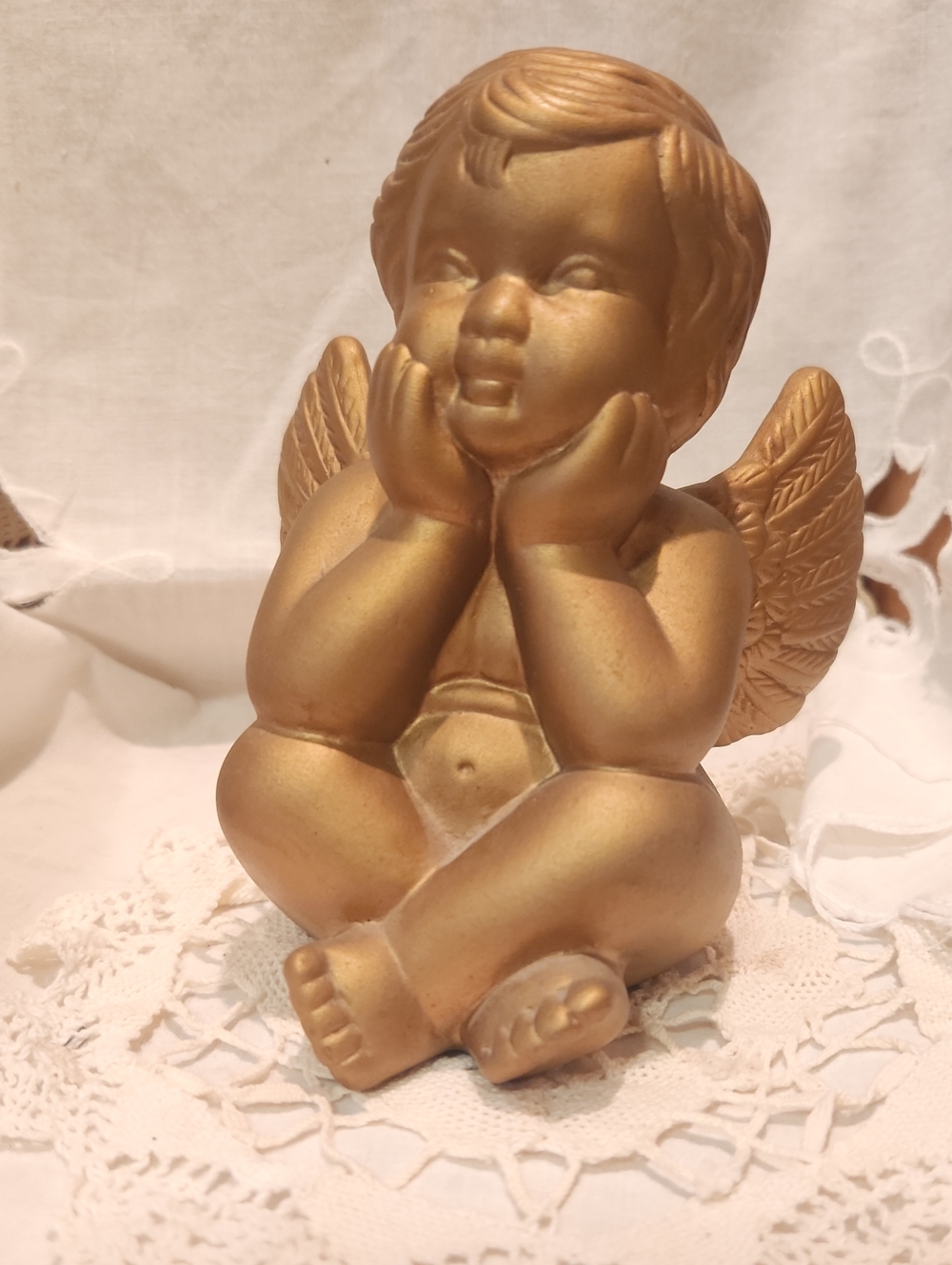 Golden Cherub Angel Figurine - Decorative Home Art